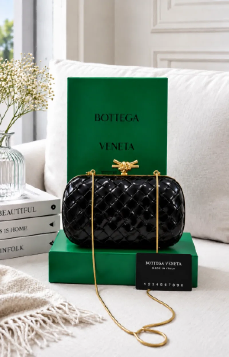 Bottega Veneta Gold & White Knot Clutch Premium Quality Full Brand Packaging 6799