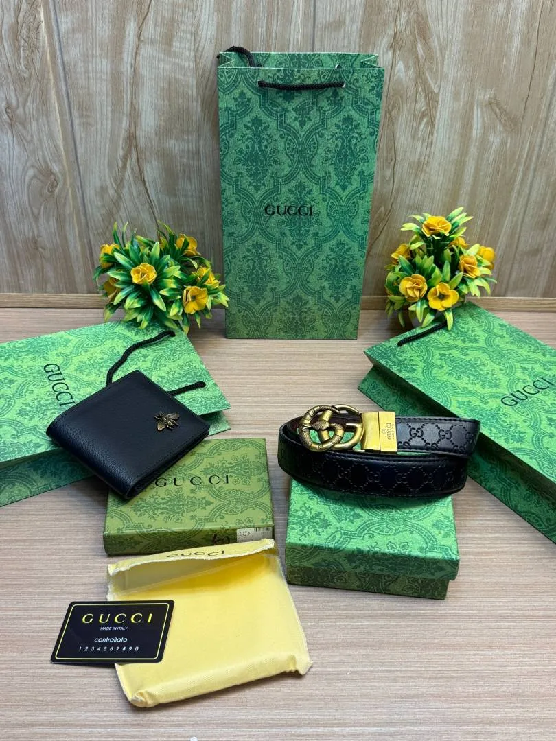 GUCC GG Belt & Wallet (SALE) Combo With Brand Box & Carry Bag 7 & 8