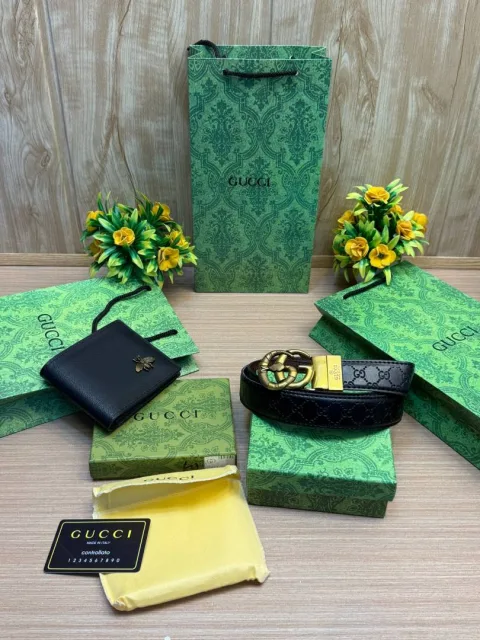 GUCC GG Belt & Wallet (SALE) Combo With Brand Box & Carry Bag 7 & 8