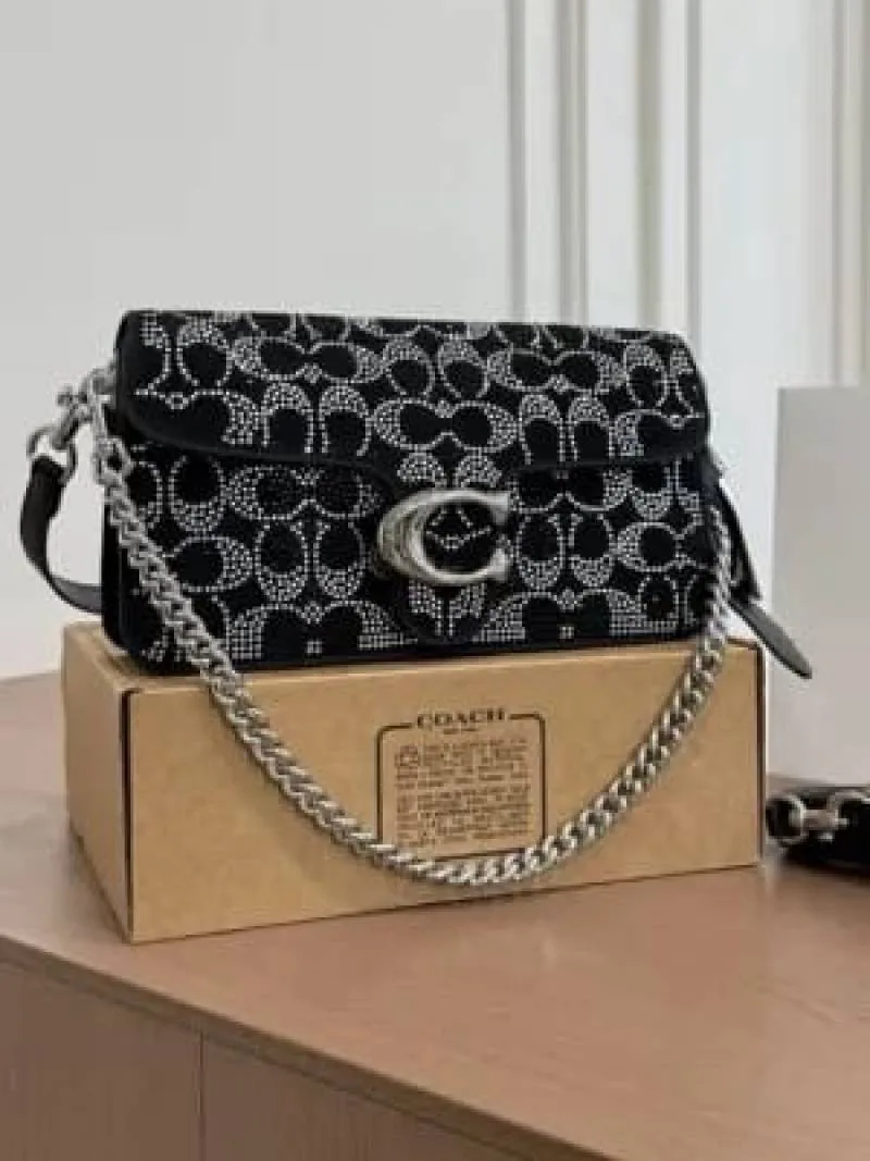 Coatch Tabby Shoulder Bag 26 with Signature Beading (Style Number CCW96) covered in shimmery crystal and beadwork on suede and nappa leather with silver-tone hardware Bag With Box premium quality