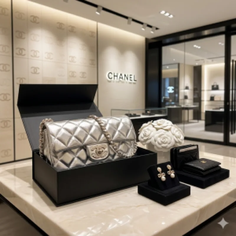 Chennel silver metalic flap bag premium quality with og box