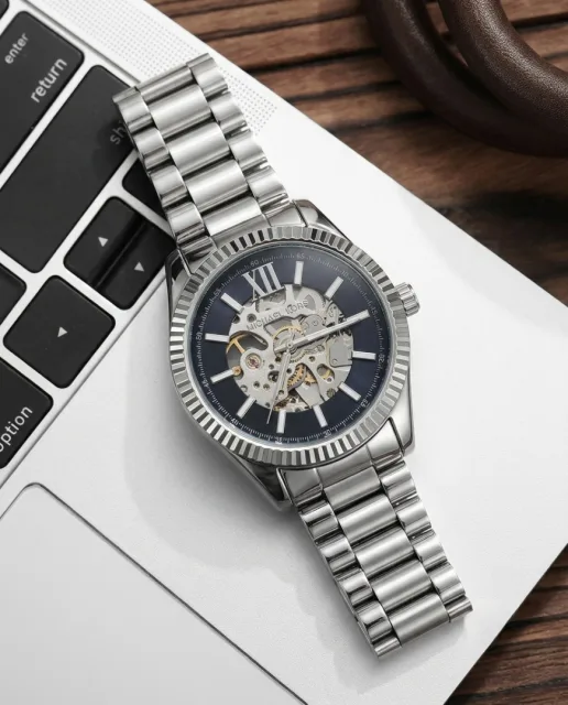 Michael_l Kors Lexington Automatic Skeleton Silver-Black