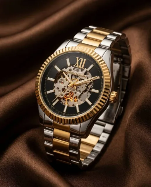 Michael_l Kors Lexington Automatic Skeleton 2Ton-Gold-Black