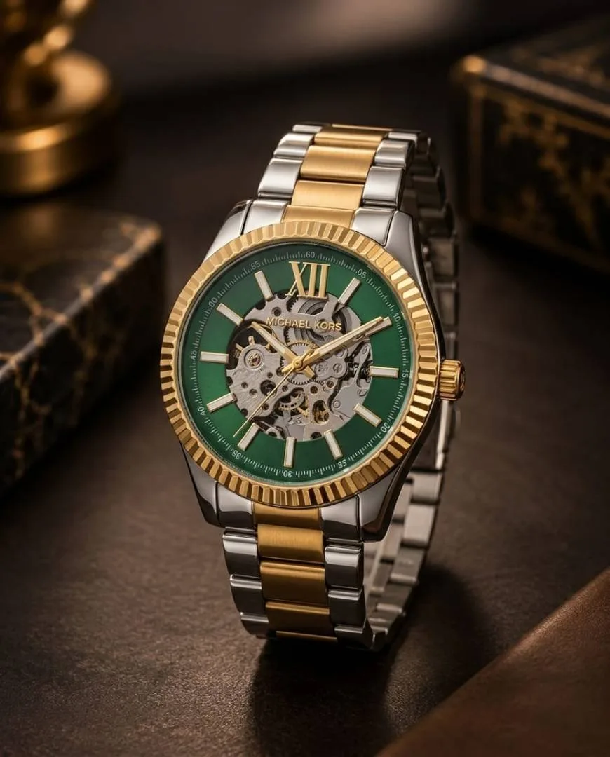 Michael_l Kors Lexington Automatic Skeleton 2Ton-Gold-Green