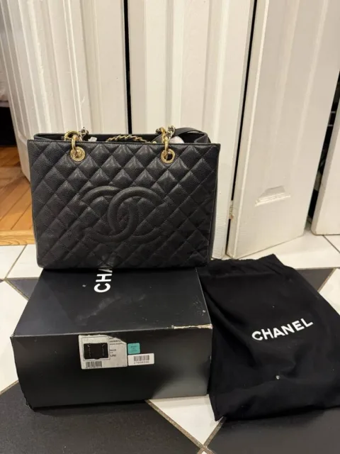 Chennel Grand Shopping Tote (GST) in black quilted caviar leather with gold-tone hardware Bag With Dust Cover premium quality