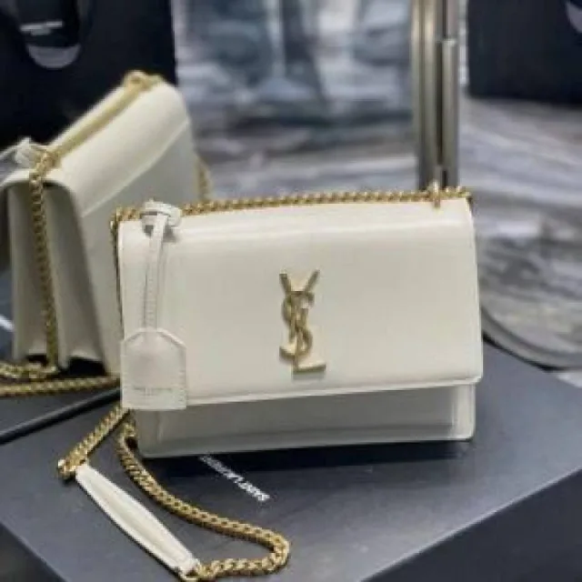 Ysl Saint Laurent Sunset shoulder bag features crocodile-embossed leather and signature gold-tone YSL hardware With Box premium quality