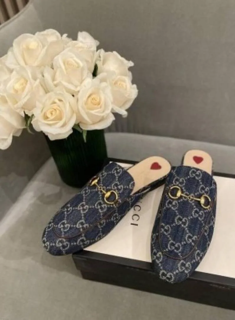 Guchi Denim Mules G Slides With Original Box CarryBag 5190