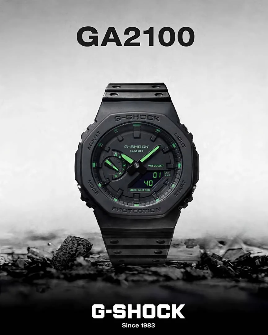 Casio g shock ga2100 black and green