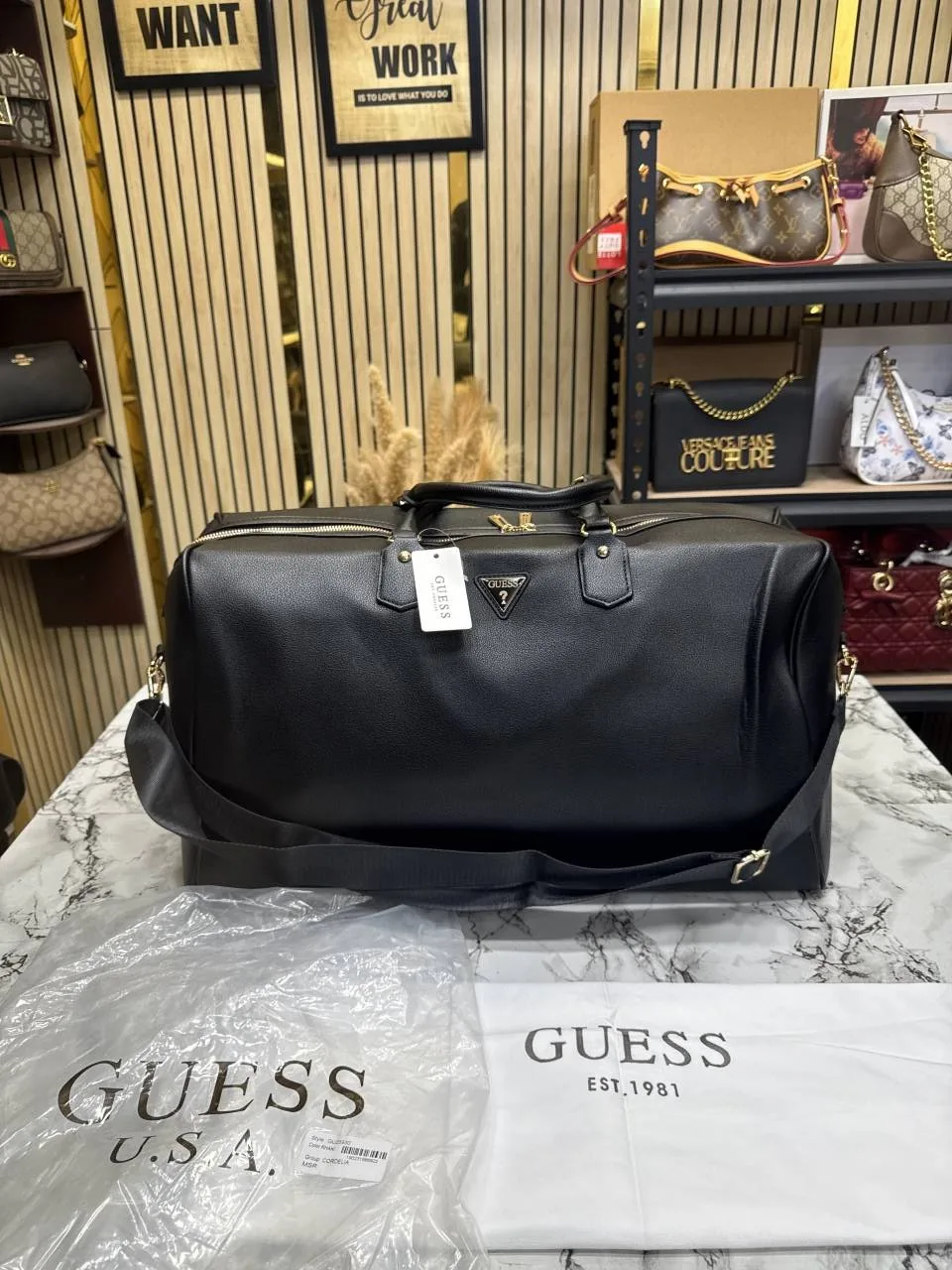 GUESS USA Travel Duffel Bag with Dust Bag Black