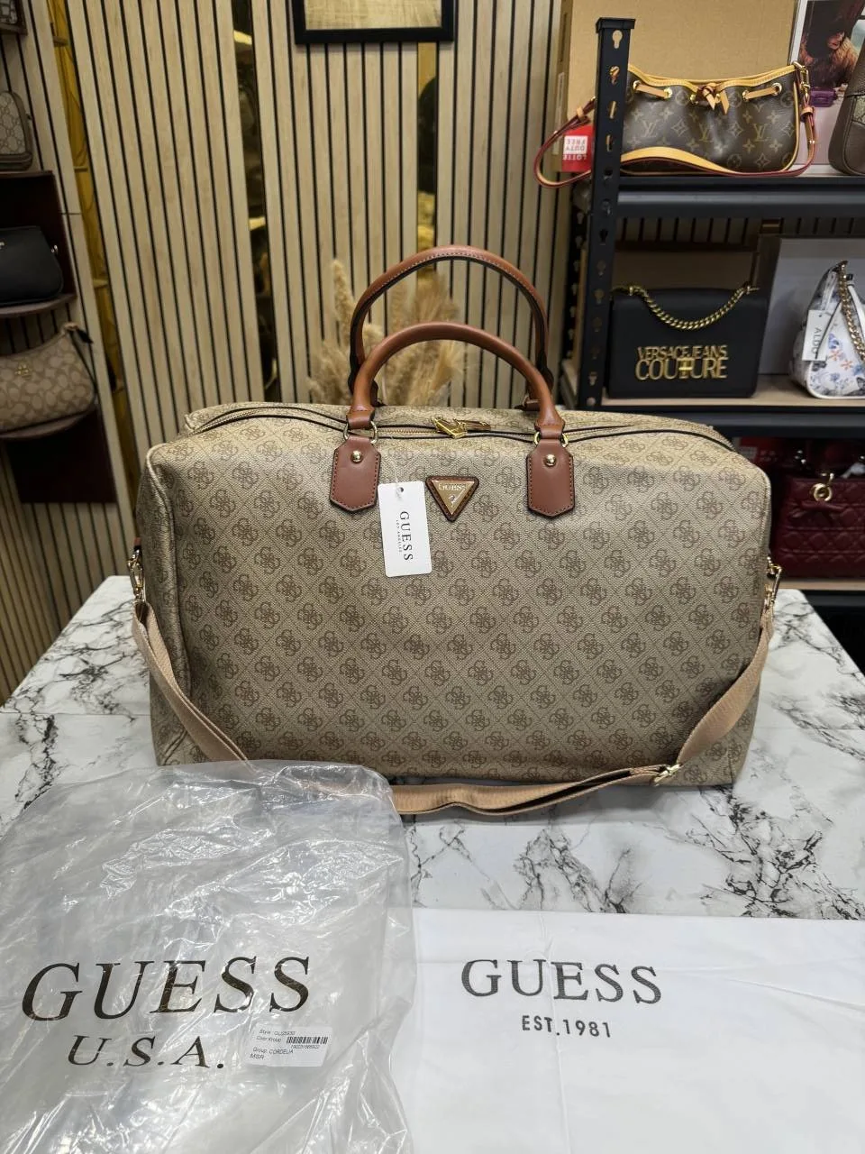 GUESS USA Travel Duffel Bag with Dust Bag Brown