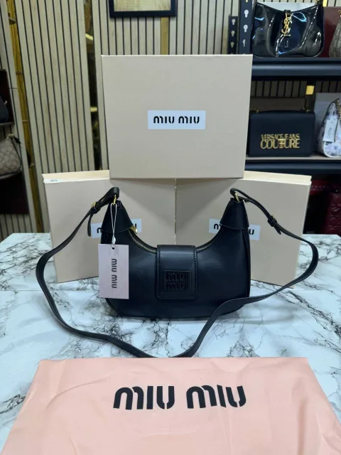 Miu Miu Logo Crescent Styled Shoulder Bag With OG Box And Dust Bag White (319)
