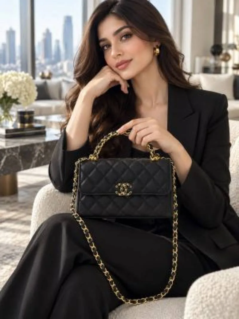 Chennel caviar Quilted top handle bag with box 5313