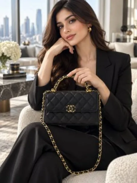 Chennel caviar Quilted top handle bag with box 5313