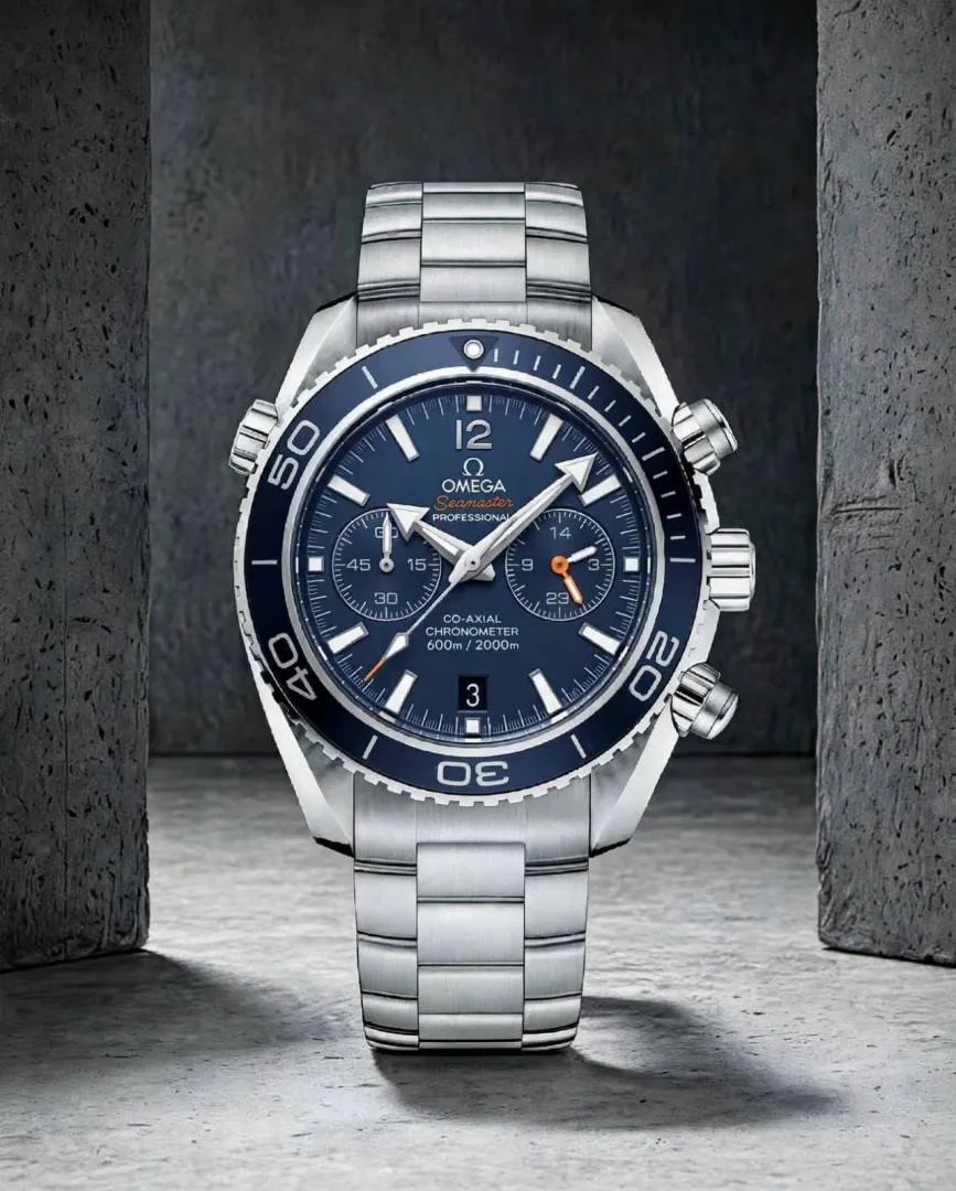 OMEGG_A Seamaster Planet Ocean 600M Co-Axial Chronograph plan silver Blue .