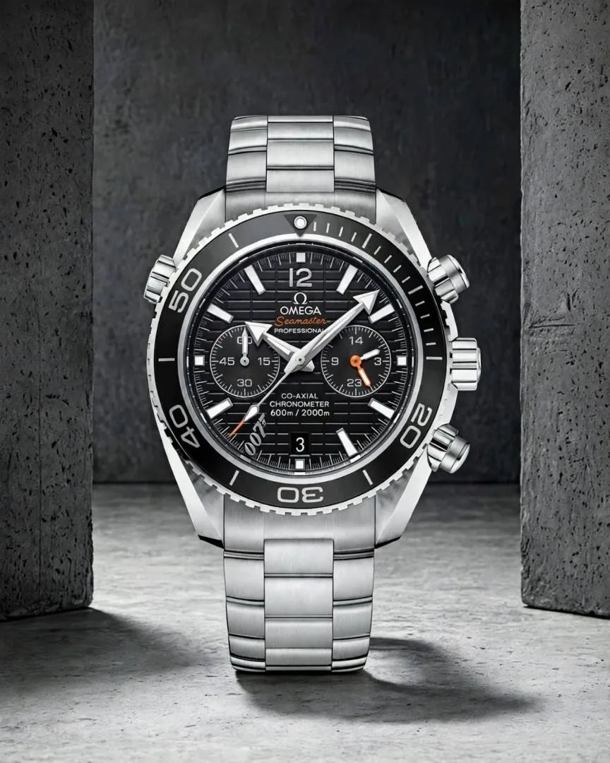 OMEGG_A Seamaster Planet Ocean 600M Co-Axial Chronograph 007 silver Black .