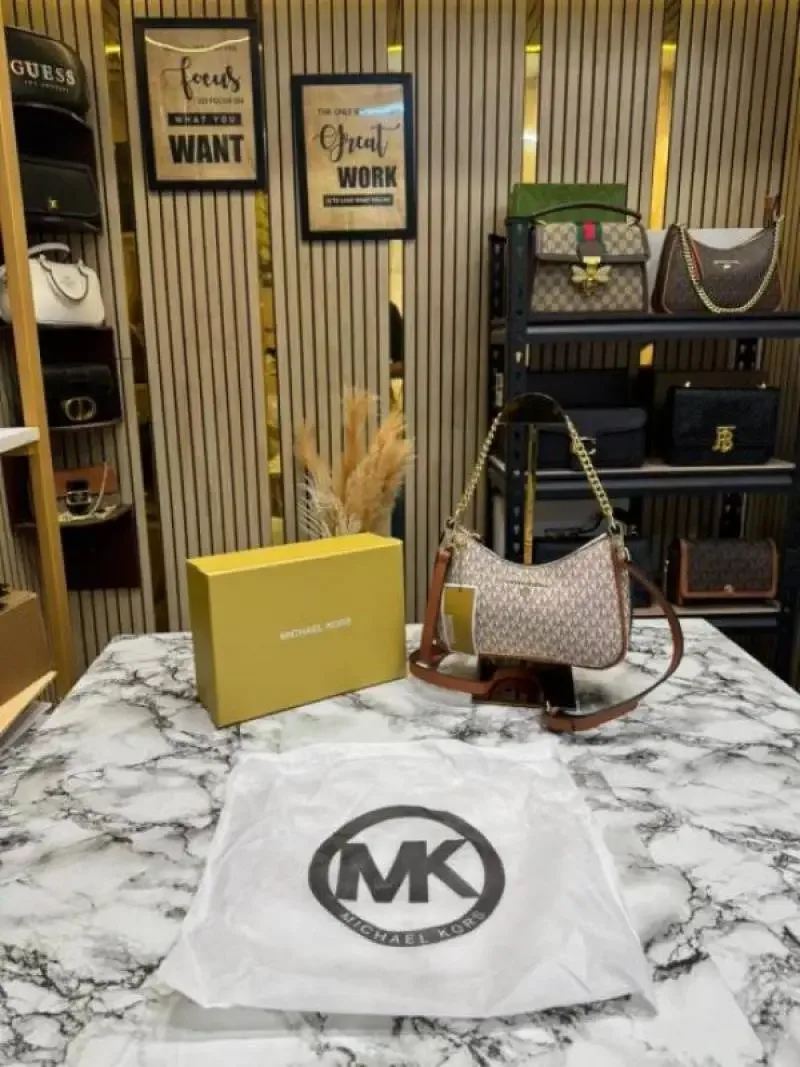 Michael Korrs Jet Set Charm Logo Sling Bag With Box And Dust Bag (4018-Beige)