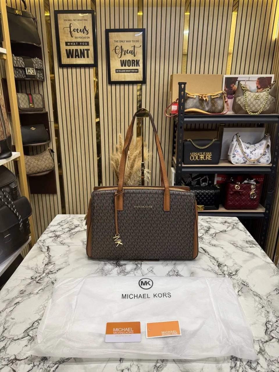 Micheal Kors Signature Logo Shoulder Bag With Dust Bag (Coffee Brown) M03