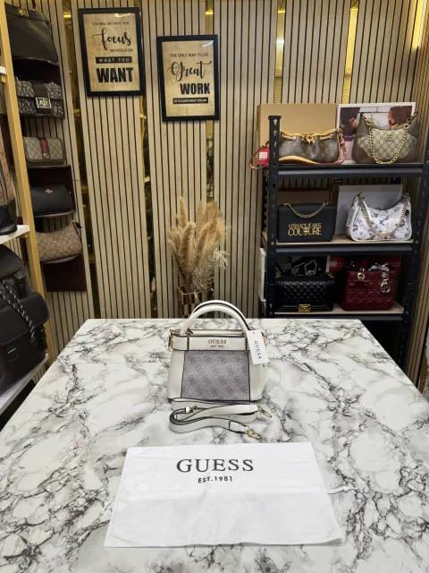 GUESS White Signature Mini Satchel Bag With Dust Bag