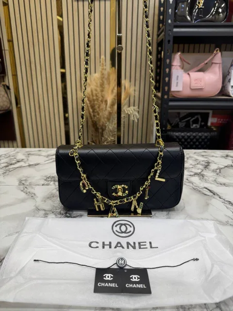 Chennel Quilted CC Charm Chain Shoulder Bag With OG Dust Bag Black 2949