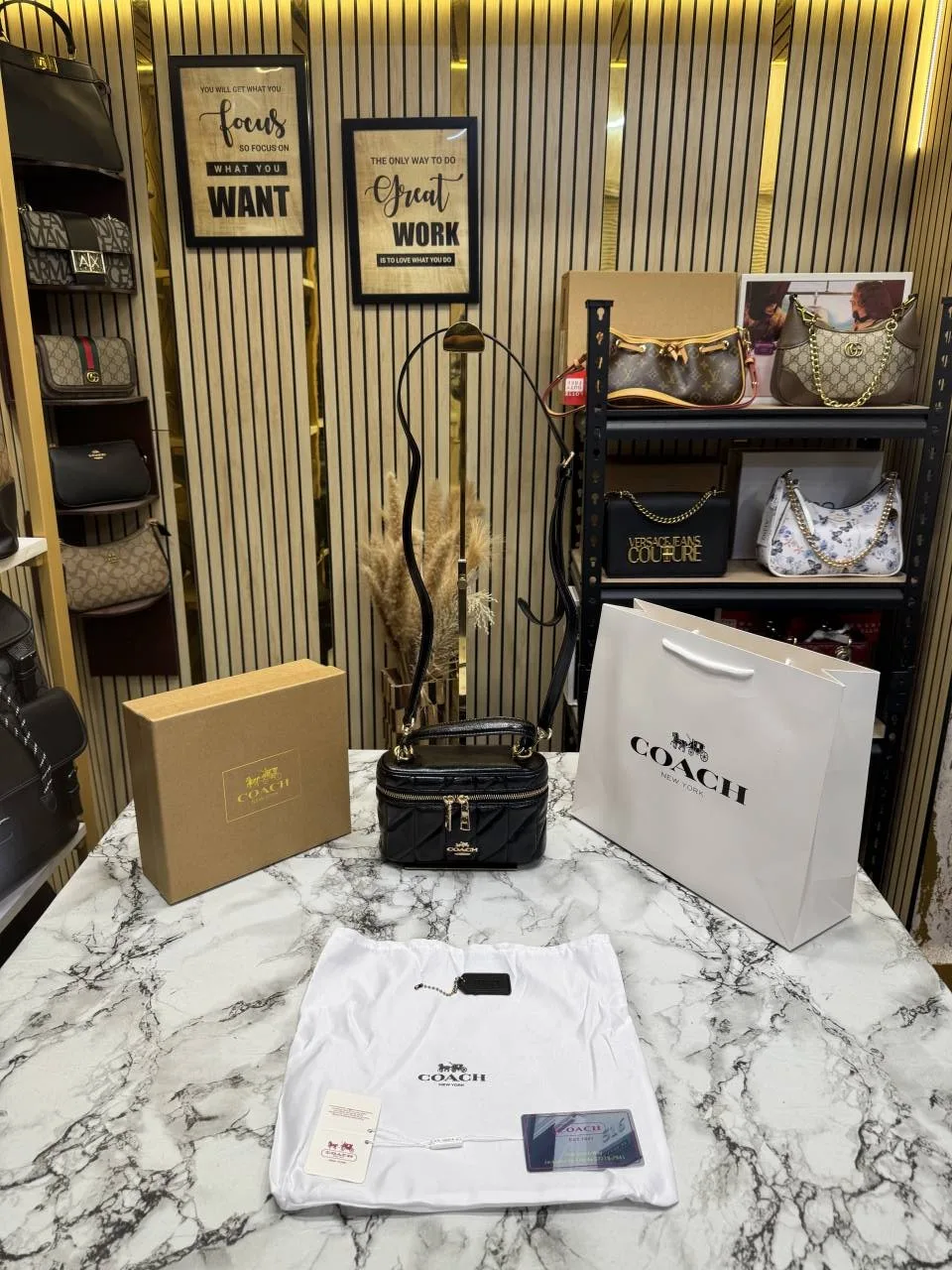Coatch Black Mini Crossbody Bag With Og Box And Dust bag including Carry Bag (26011)