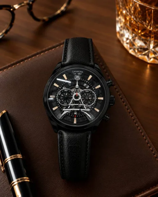 Tag Heuee_r Carrera Paris EiffelTower Leather Full Black