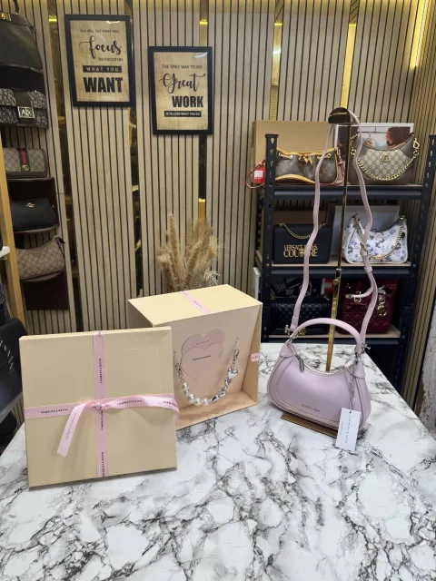 Charls & Keith Gift Set In Pink Faux Leather Hobo Bag