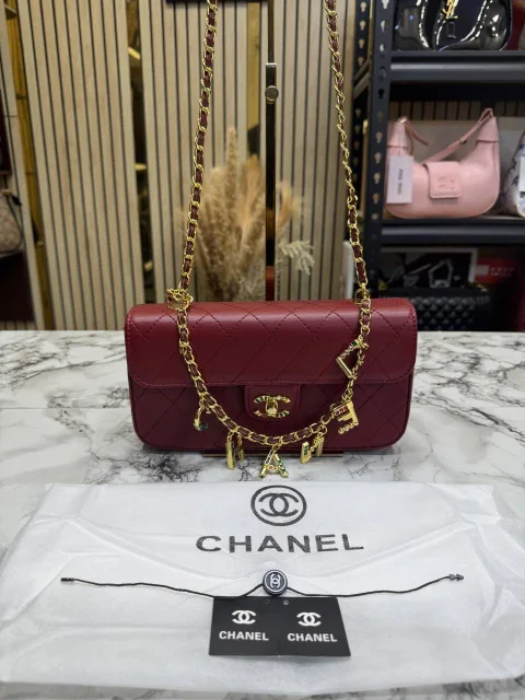 Chennel Quilted CC Charm Chain Shoulder Bag With OG Dust Bag Maroon 2949