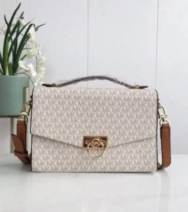 Micheal Kors Hendrix Signature Shoulder Bag With Box Dust Bag (Beige)