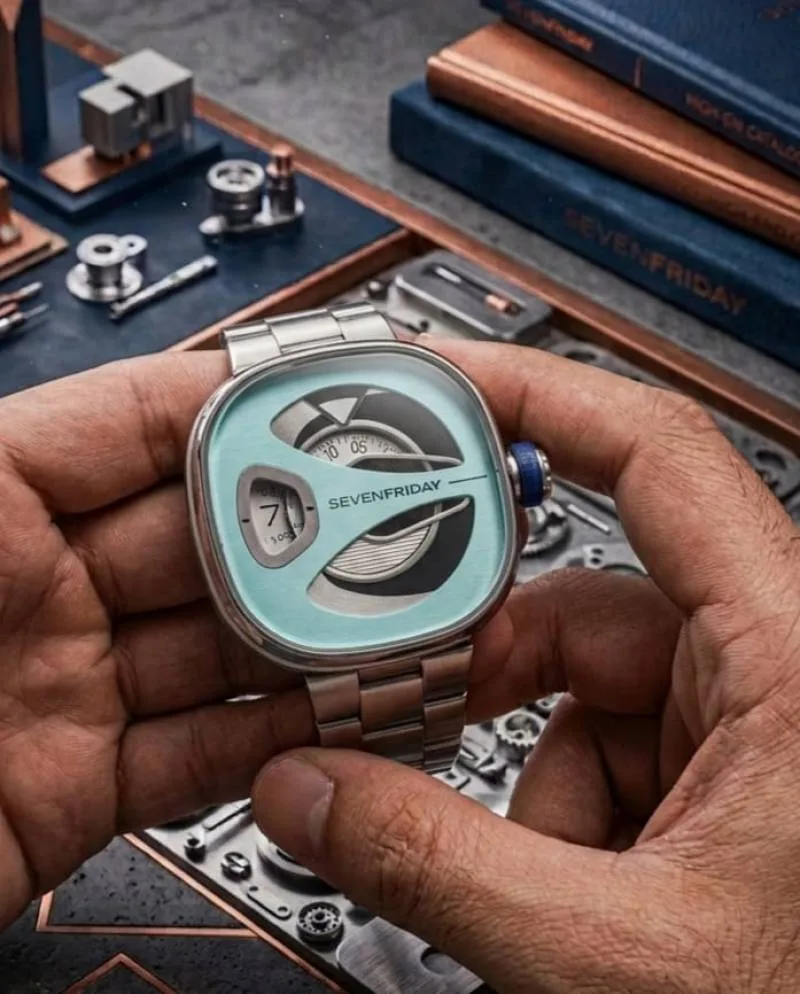 Seven Friday M-series Square Metal Silver Sky Blue Dial
