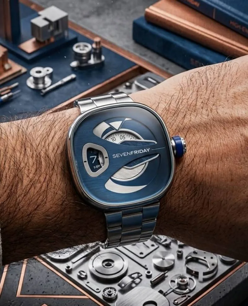 Seven Friday M-series Square Metal Silver Blue Dial