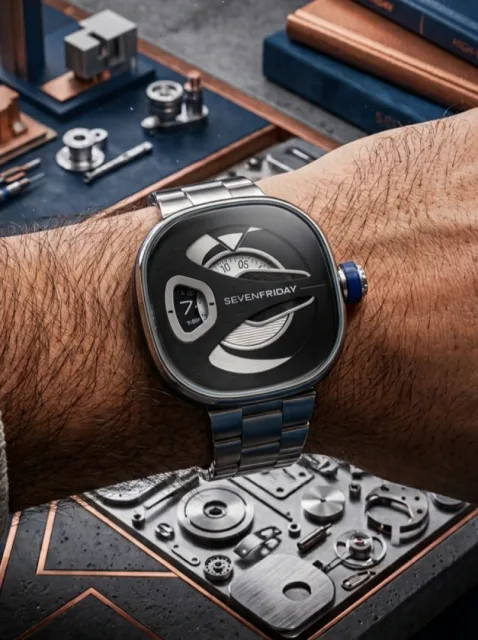 Seven Friday M-series Square Metal Silver Black Dial