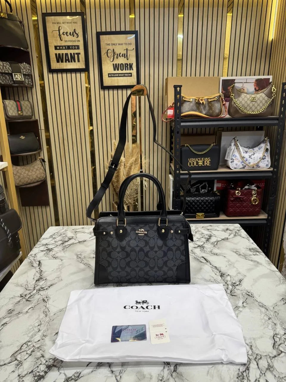 Coatch Signature Carryall Satchel Bag with OG Dust Bag (C01) (Black)