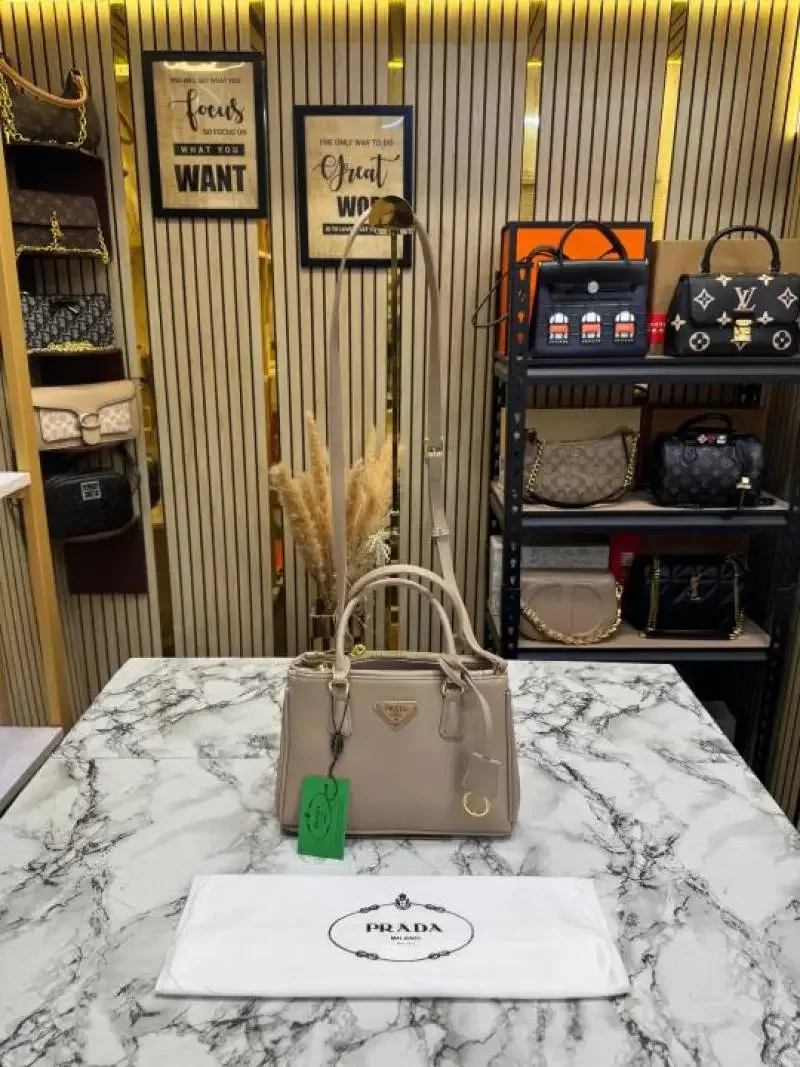 Prad Saffiano Galleria Handbag With Dust Bag (Beige) (8822)