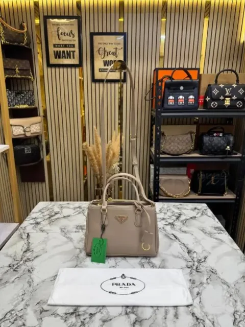Prad Saffiano Galleria Handbag With Dust Bag (Beige) (8822)