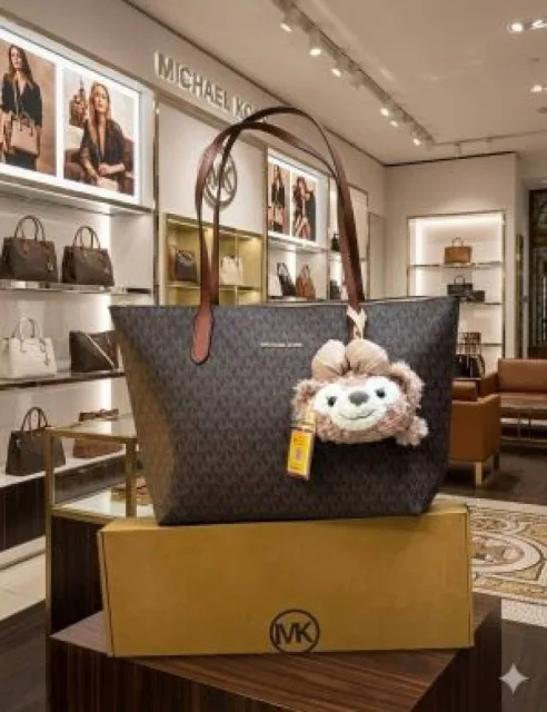 Micheal Kors signature monogram tote bag featuring a cute plush bear charm with Box premium quality