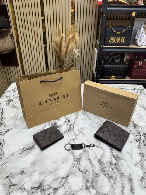 Coatch Monogram Wallet Combo Includes Box Dust Bag And Carry Bag (60223-Coffee)