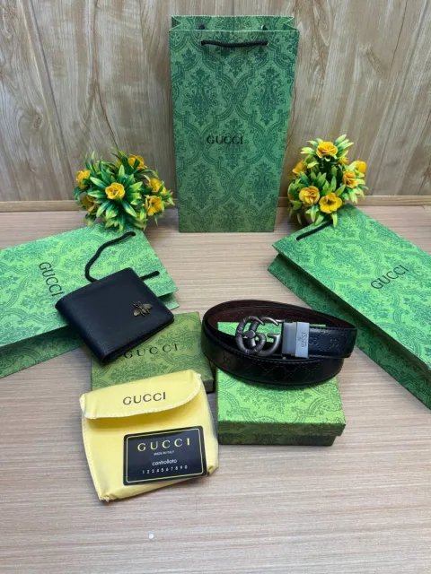 GUCC GG Belt & Wallet (SALE) Combo With Brand Box & Carry Bag 5 & 6