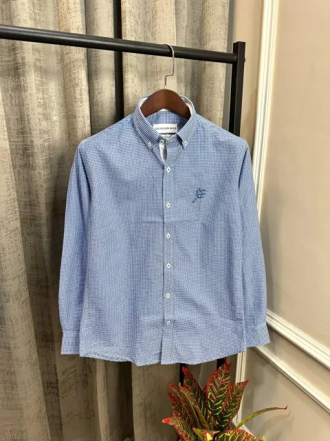 Calvin Kline Dark Blue Signature Brand Embroidery Logo Premium Mini Checks Shirt(1499)