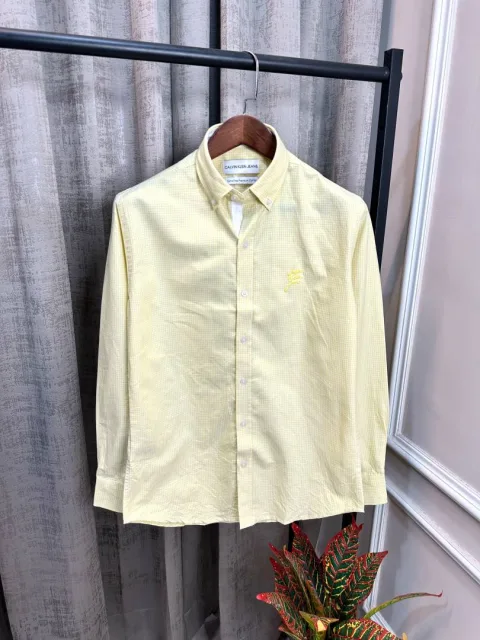 Calvin Kline Yellow Signature Brand Embroidery Logo Premium Mini Checks Shirt(1497)