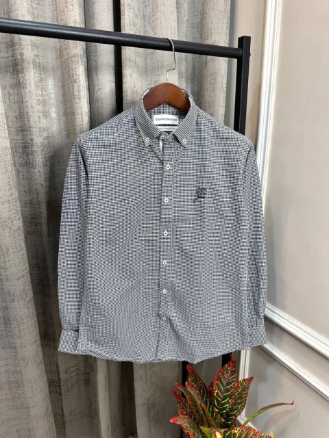 Calvin Kline Black Signature Brand Embroidery Logo Premium Mini Checks Shirt(1491)