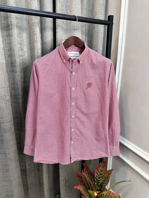 Calvin Kline Red Signature Brand Embroidery Logo Premium Mini Checks Shirt(1489)