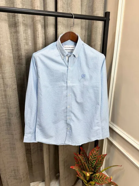 Calvin Kline Sky Blue Signature Brand Embroidery Logo Premium Mini Checks Shirt(1488)