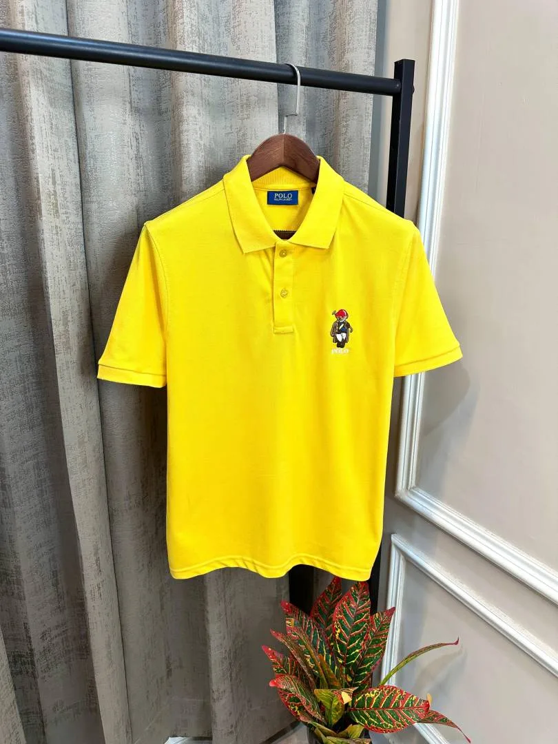 Ralp Lauren Yellow Premium Imported Embroidery Teddy Logo Polo T-Shirt(1480)