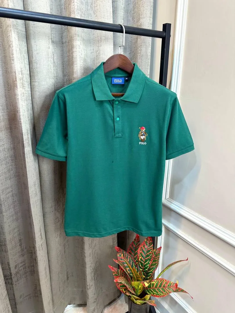 Ralp Lauren Green Premium Imported Embroidery Teddy Logo Polo T-Shirt(1479)