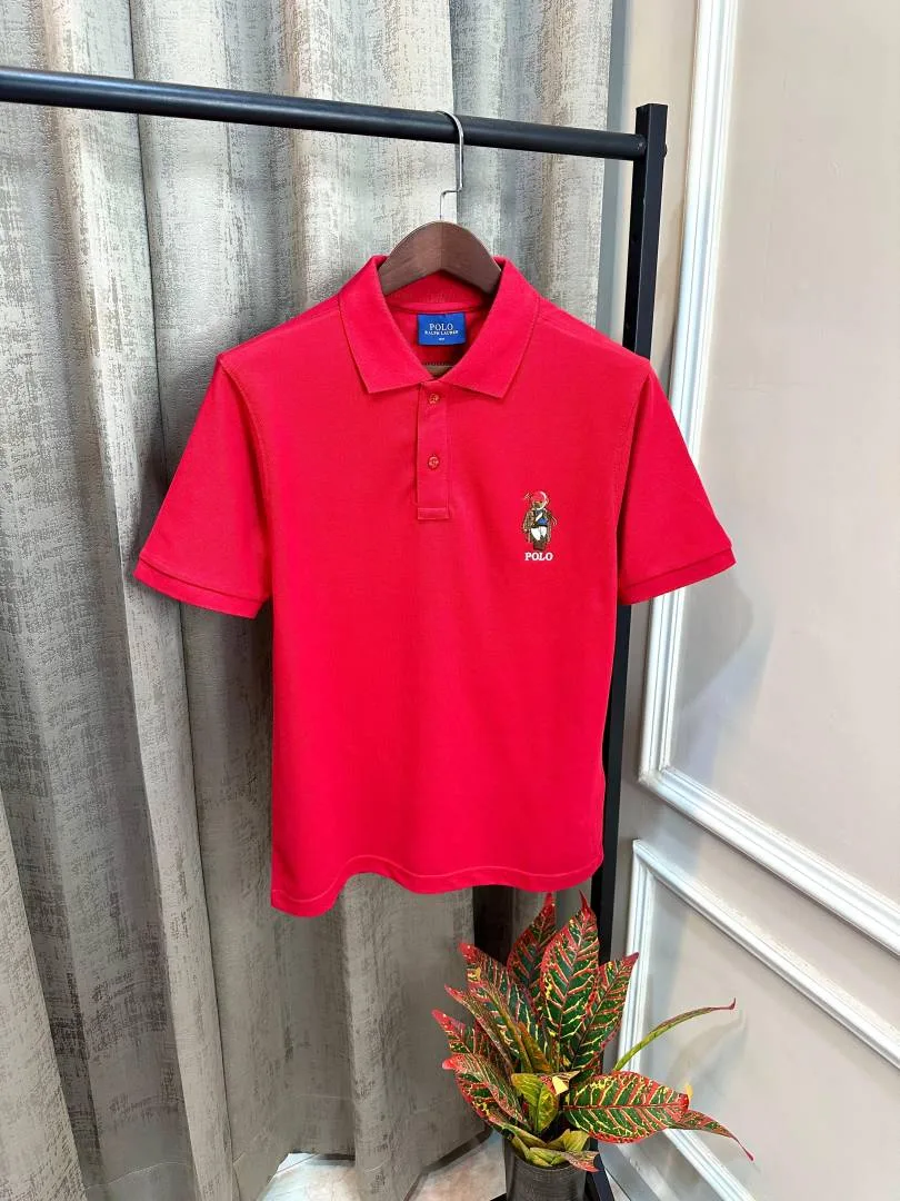 Ralp Lauren Red Premium Imported Embroidery Teddy Logo Polo T-Shirt(1478)