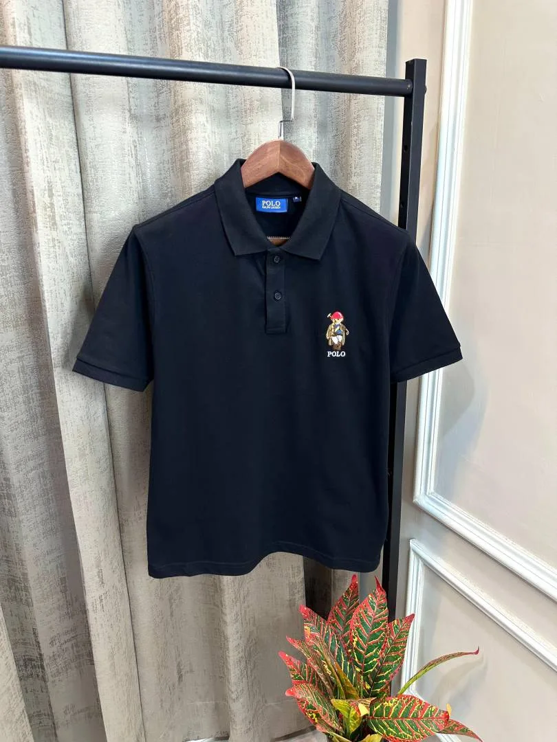 Ralp Lauren Black Premium Imported Embroidery Teddy Logo Polo T-Shirt(1465)