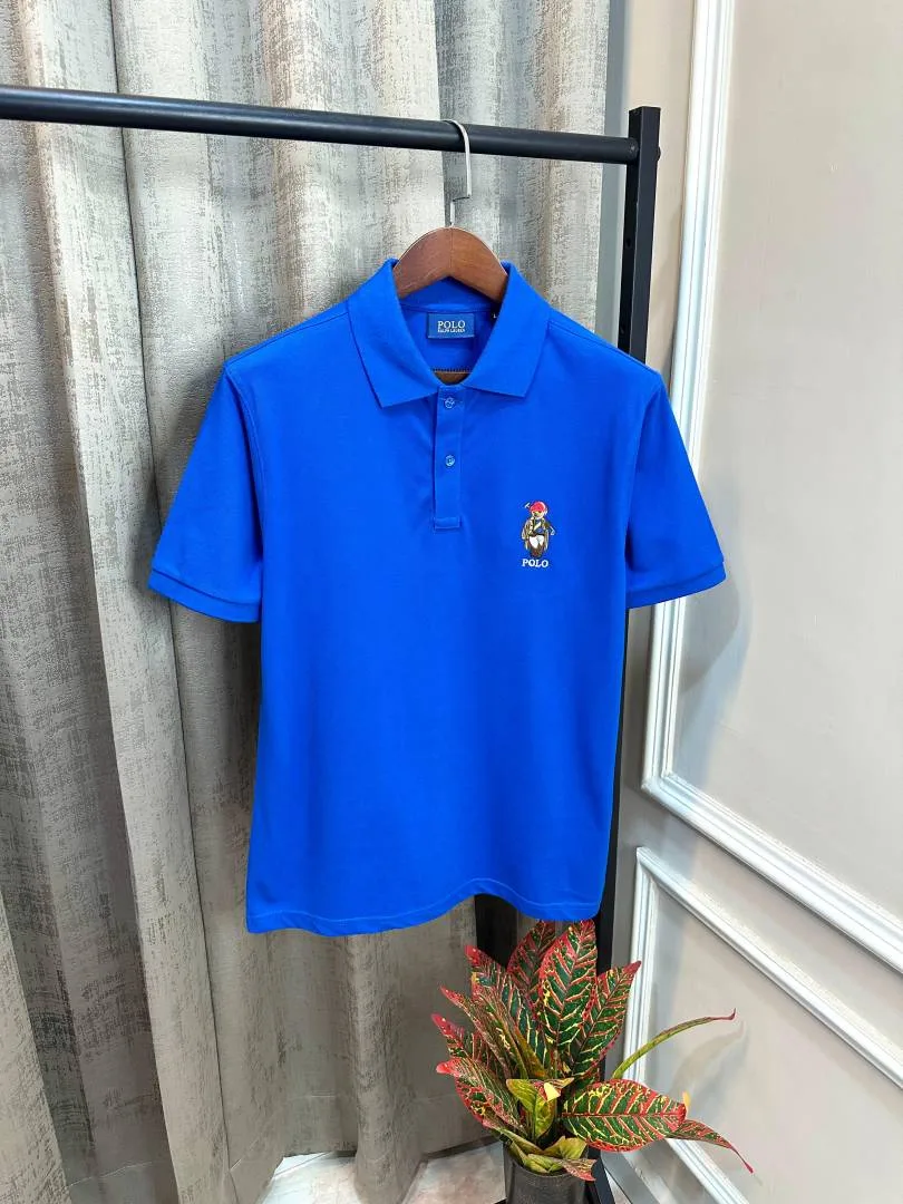Ralp Lauren Blue Premium Imported Embroidery Teddy Logo Polo T-Shirt(1464)