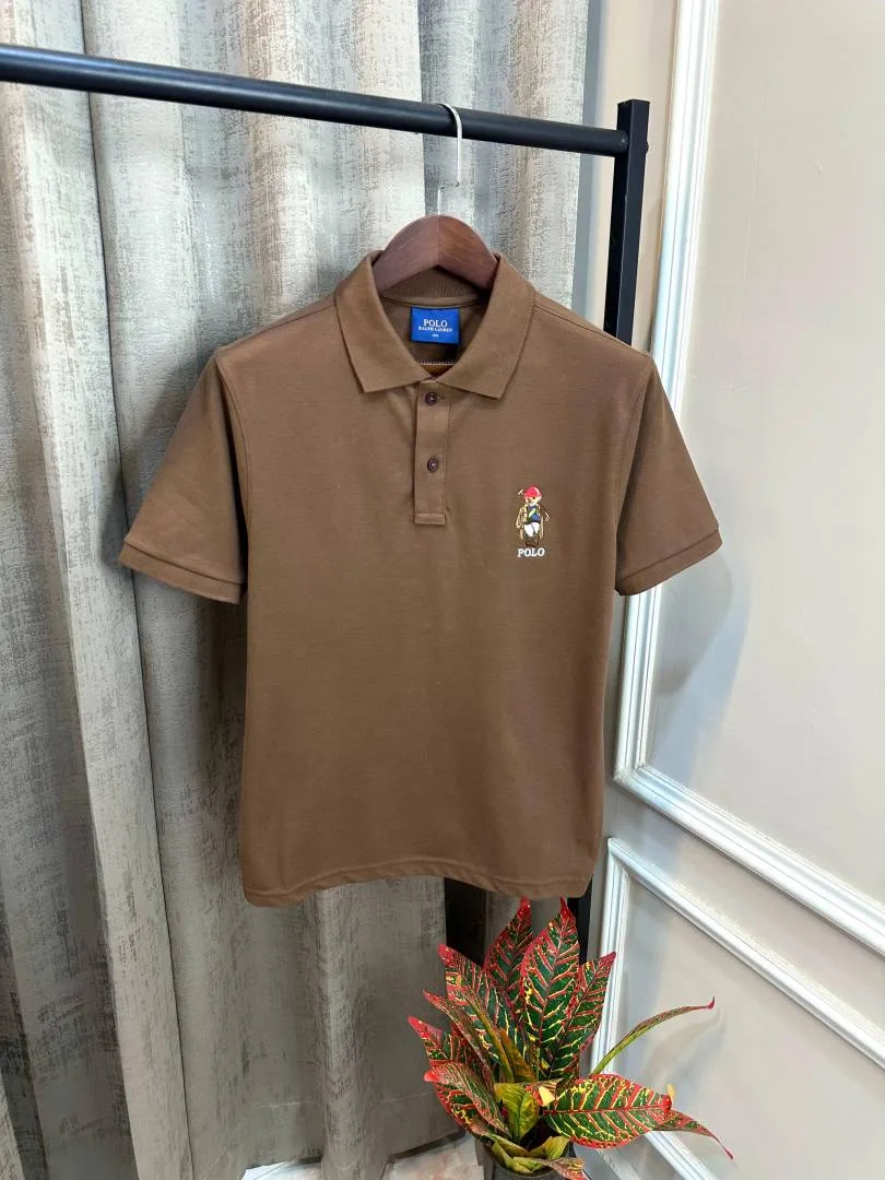 Ralp Lauren Brown Premium Imported Embroidery Teddy Logo Polo T-Shirt(1463)