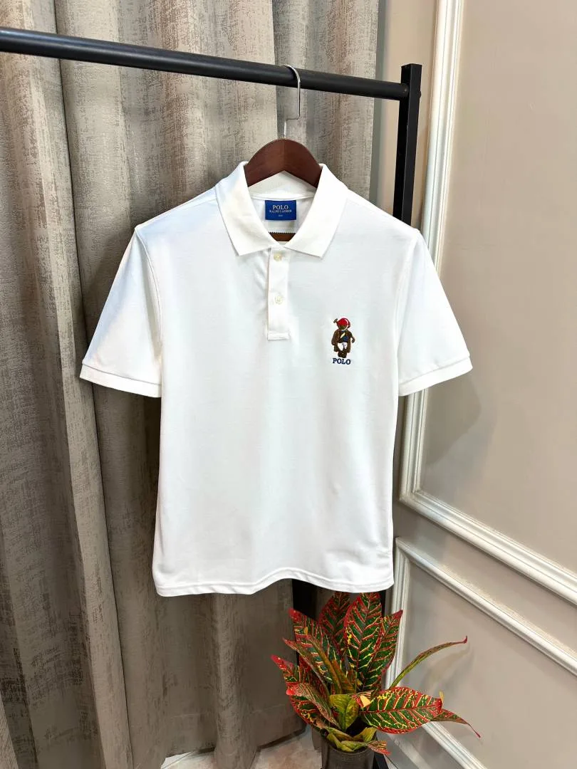 Ralp Lauren White Premium Imported Embroidery Teddy Logo Polo T-Shirt(1462)