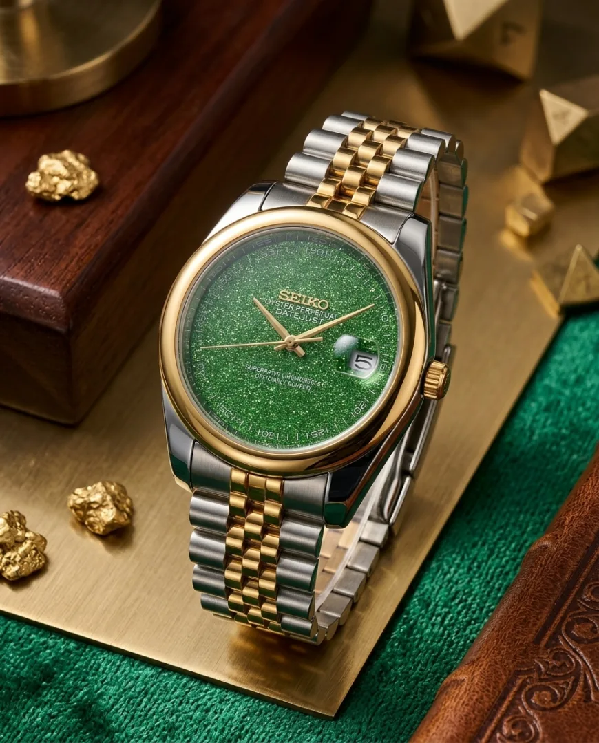 Seiko Galaxy Oyster Perpetual Date Just Two Tone Green Dial